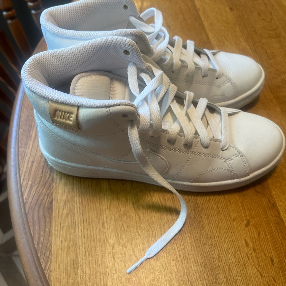 White Nike court high tops